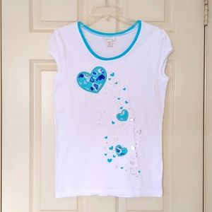 NWOT. Limited Too 100% Cotton Short Sleeve Tee w/multi color hearts and Crystals